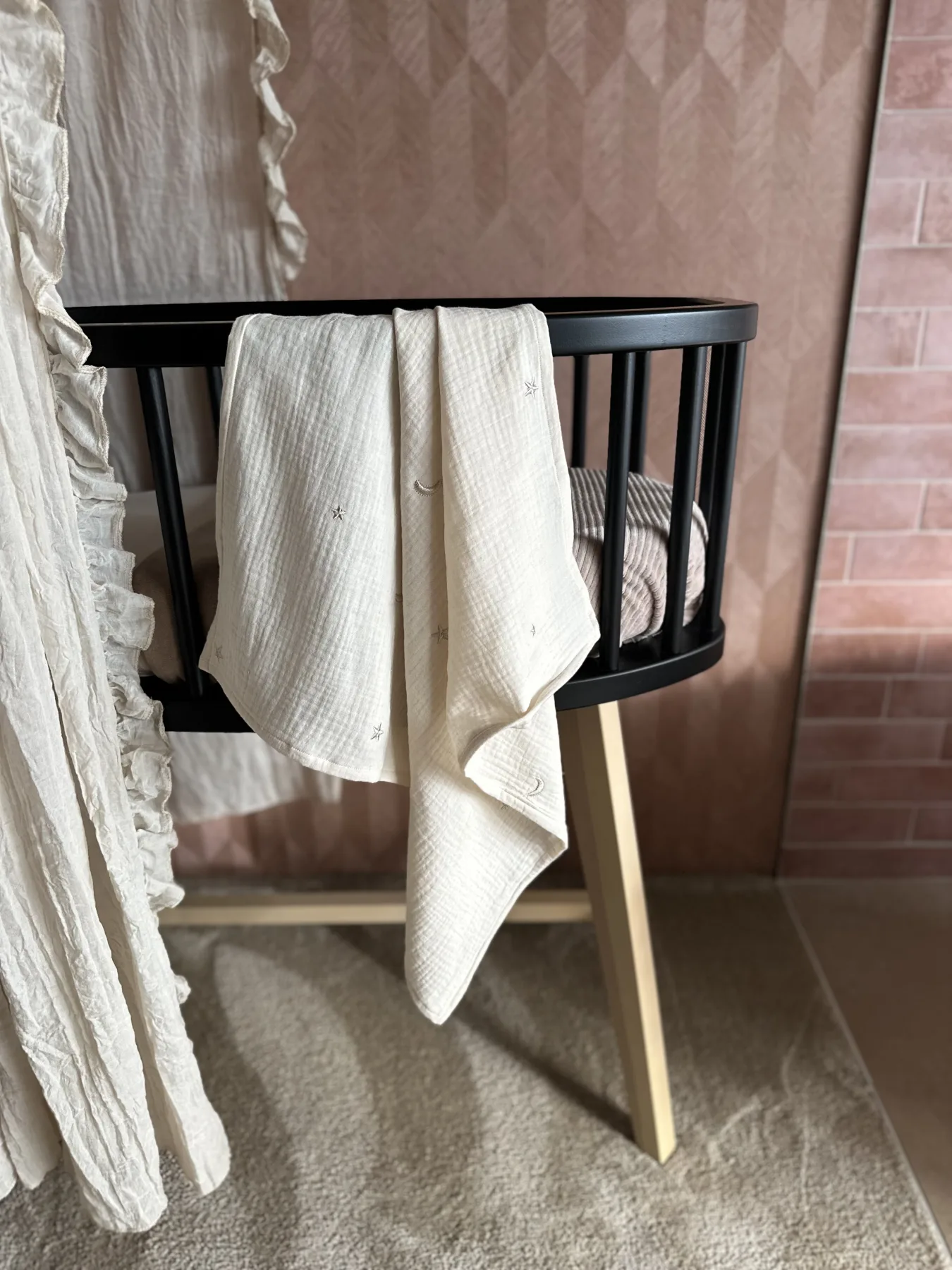 Hydrofiele doek  - Geborduurde maan/sterren Beige