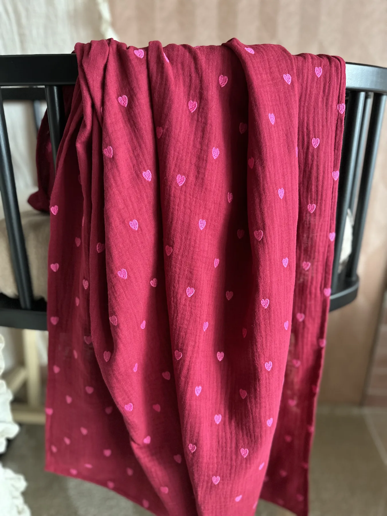 Hydrofiele doek  - Broderie hartjes Fuchsia 